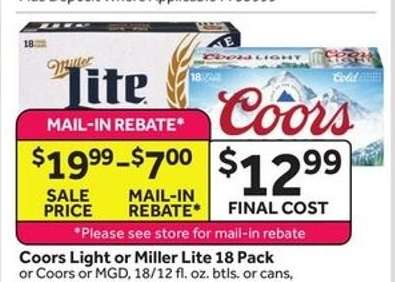 Coors Light or Miller Lite 18 Pack