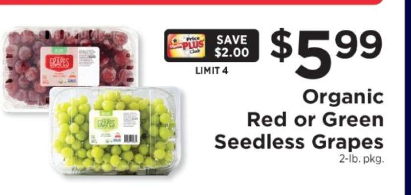 Organic Red or Green Seedless Grapes