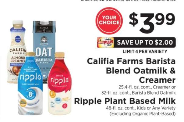 Califia Farms Barista Blend Oatmilk & Creamer / Ripple Plant Based Milk