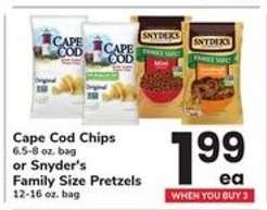 Cape Cod Chips or Snyder's Family Size Pretzels