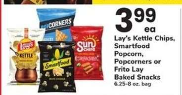 Lay's Kettle Chips, Smartfood Popcorn, Popcorners or Frito Lay Baked Snacks