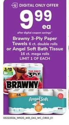Brawny 3-Ply Paper Towels or Angel Soft Bath Tissue