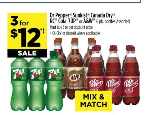 Dr Pepper, Sunkist, Canada Dry, RC Cola, 7UP or A&W