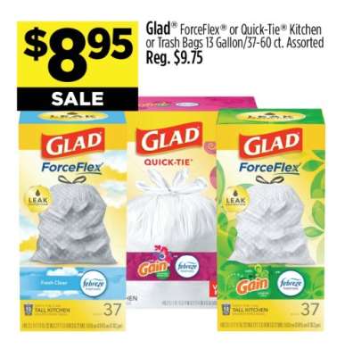 Glad ForceFlex® or Quick-Tie® Kitchen or Trash Bags
