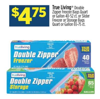 True Living Double Zipper Freezer Bags