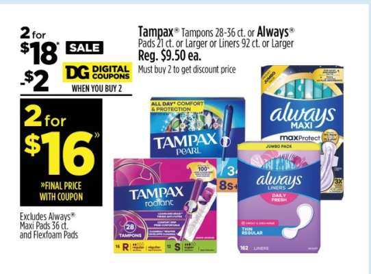 Tampax Tampons 28-36 ct. or Always Pads 21 ct. or Larger or Liners 92 ct. or Larger
