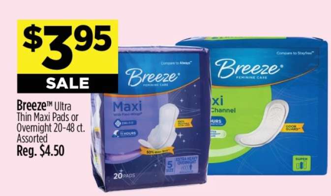 Breeze™ Ultra Thin Maxi Pads or Overnight 20-48 ct. Assorted