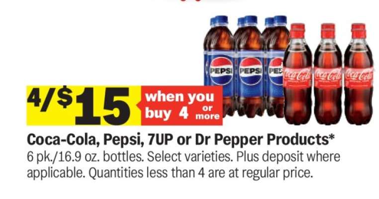Coca-Cola, Pepsi, 7UP or Dr Pepper Products*