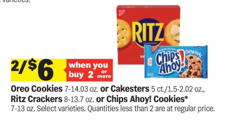 Oreo Cookies, Cakesters, Ritz Crackers, Chips Ahoy! Cookies