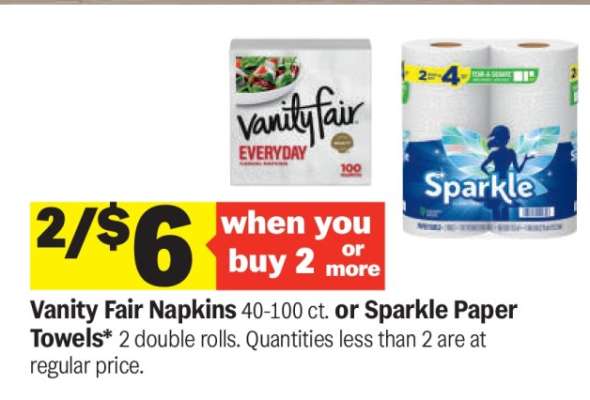 Vanity Fair Napkins or Sparkle Paper Towels
