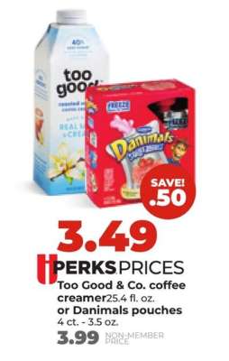 Too Good & Co. coffee creamer or Danimals pouches