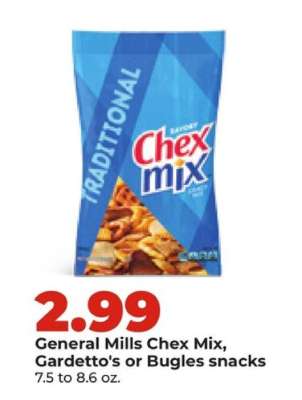 General Mills Chex Mix, Gardetto’s or Bugles snacks