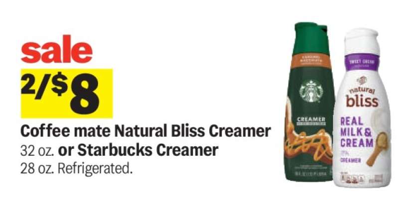 Coffee mate Natural Bliss Creamer or Starbucks Creamer