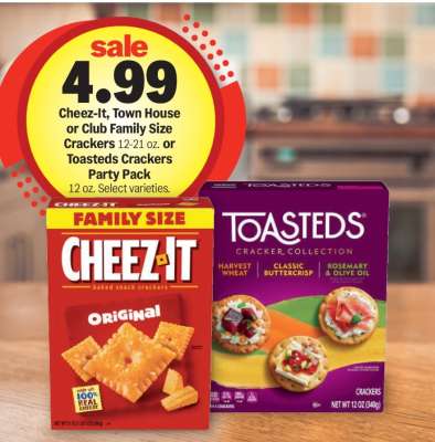 Cheez-It, Town House or Club Family Size Crackers or Toasteds Crackers Party Pack