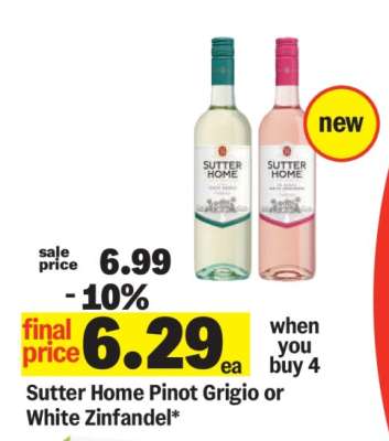 Sutter Home Pinot Grigio or White Zinfandel
