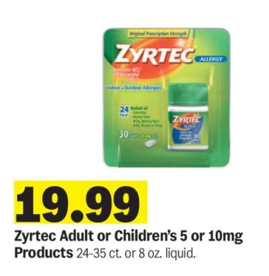 Zyrtec Adult or Children’s 5 or 10mg Products