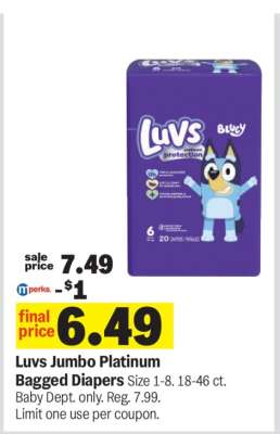 Luvs Jumbo Platinum Bagged Diapers