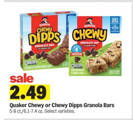 Quaker Chewy or Chewy Dipps Granola Bars