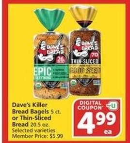Dave's Killer Bread Bagels or Thin Sliced Bread