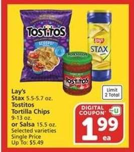 Lay's Stax, Tostitos Tortilla Chips or Salsa