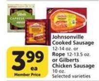 Johnsonville Cooked Sausage or Gilberts Chicken Sausage