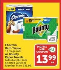 Charmin Bath Tissue or Bounty Paper Towels