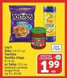 Lay's Stax, Tostitos Tortilla Chips or Salsa