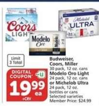 Budweiser, Coors, Miller, Modelo Oro Light, Michelob Ultra