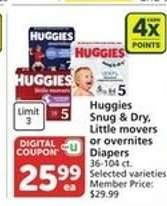 Huggies Snug & Dry, Little movers or overnites Diapers