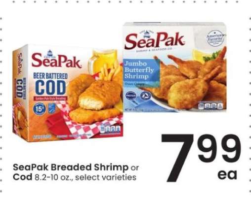 SeaPak Breaded Shrimp or Cod