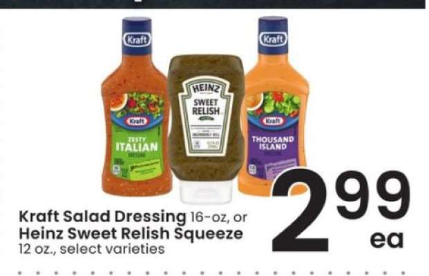 Kraft Salad Dressing or Heinz Sweet Relish Squeeze