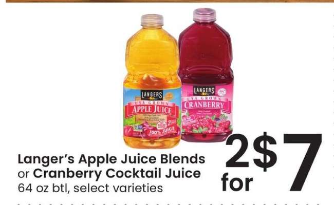 Langer's Apple Juice Blends or Cranberry Cocktail Juice