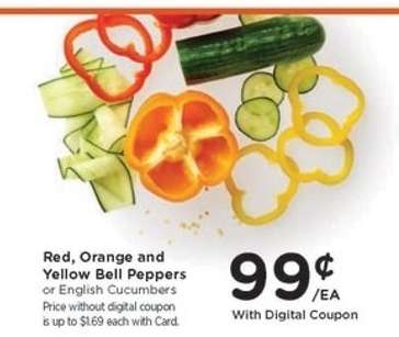Red, Orange and Yellow Bell Peppers or English Cucumbers