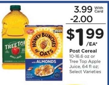 Post Cereal or Tree Top Apple Juice