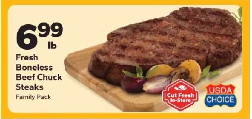 Fresh Boneless Beef Chuck Steaks