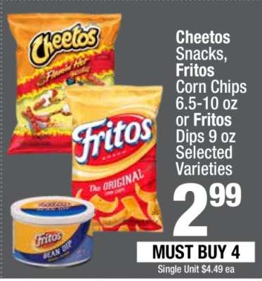 Cheetos Snacks, Fritos Corn Chips or Fritos Dips