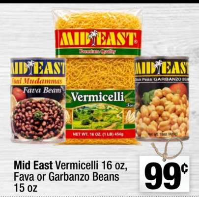 Mid East Vermicelli 16 oz, Fava or Garbanzo Beans 15 oz