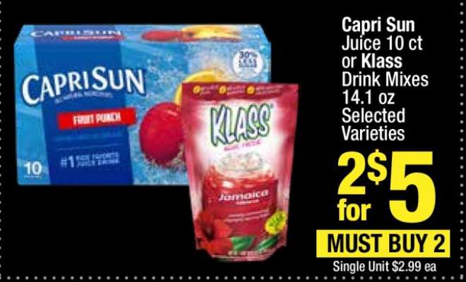 Capri Sun Juice 10 ct or Klass Drink Mixes 14.1 oz