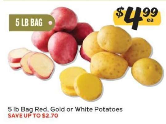 5 lb Bag Red, Gold or White Potatoes