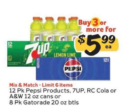 Pepsi, 7UP, RC Cola, A&W, Gatorade