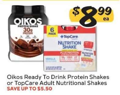 Oikos Ready To Drink Protein Shakes or TopCare Adult Nutritional Shakes