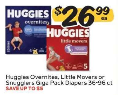 Huggies Overnites, Little Movers or Snugglers Giga Pack Diapers