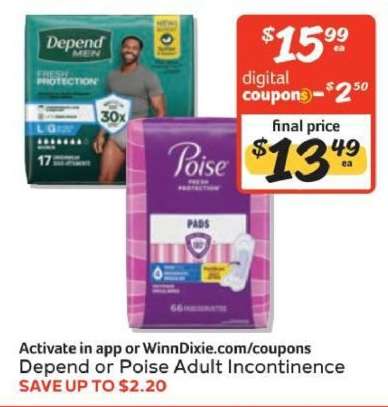 Depend or Poise Adult Incontinence