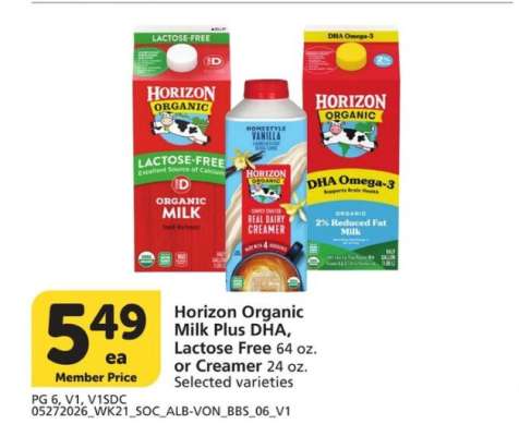 Horizon Organic Milk Plus DHA, Lactose Free or Creamer