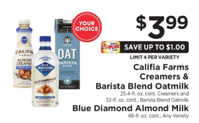 Califia Farms Creamers & Barista Blend Oatmilk, Blue Diamond Almond Milk