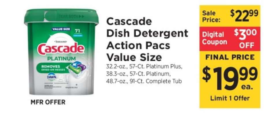 Cascade Dish Detergent Action Pacs Value Size