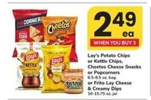Lay's Potato Chips or Kettle Chips, Cheetos Cheese Snacks or Popcorners