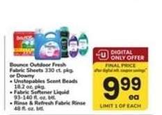 Bounce Outdoor Fresh Fabric Sheets or Downy