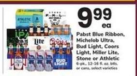 Pabst Blue Ribbon, Michelob Ultra, Bud Light, Coors Light, Miller Lite, Stone or Athletic