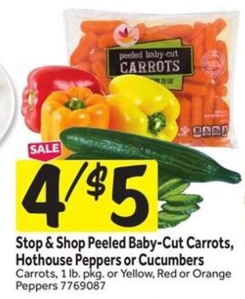 Stop & Shop Peeled Baby-Cut Carrots, Hothouse Peppers or Cucumbers